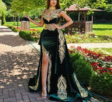 4 Pieces Velvet Evening Dress Removable Skirt Arabic Split Prom Gowns Appliques Lace Tassel High Neck Algerian Outfit