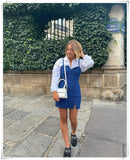 Amfeov Blue Office Ladies Blazer Coat Woolen Tweed Double Breasted Slim Jacket With Pocket Fashion Outwear Veste Femme  Tops 2022