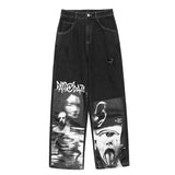 Amfeov Gothic Baggy Jeans Women Punk Hippie Streetwear Print Y2K Wide Leg Trousers Harajuku Grunge Denim Pants Vintage 90S