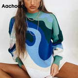 Autumn Women Chic Printed Sweaters Vintage Batwing Long Sleeve O Neck Jumper Tops Female Fashion Casual Sweaters