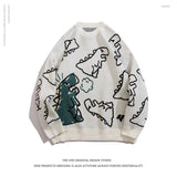 Christmas Gift O-Neck Long Sleeve Women's Oversize Solid Dinosaur Printed Y2k Knitted Loose Casual Oversized Knitted Pullover