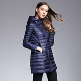 Amfeov Long Duck Down Parka Warm Feather Jacket For Women Winter Large Size Down Coats Ultra Light Quilted Hooded Coats Outerwear