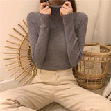 WOTWOY Ribbed Knitted Turtleneck Sweater Women Autumn Winter Slim Fit  Basic Pullover Female Long Sleeve Black White Jumper