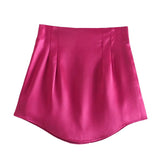 Christmas Gift PUWD Elegant Woman Green Satin Mini Skirt 2021 Autumn Fashion Ladies Slim Short Skirts Female Streetwear Solid Skirt Girls Chic