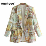 Christmas Gift Aachoae Women Vintage Floral Printed Blazer Suits Notched Collar Long Sleeve Blazers Female Fashion Autumn Outerwear Tops