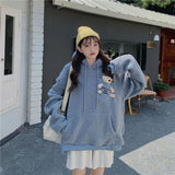 Amfeov Christmas Gift Deeptown Pocket Bear Hoodie Women Long Sleeve Kawaii Sweatshirt Korean Style Winter 2024 Fashion Thick Oversized Cute Tops Kpop