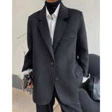 Amfeov Winter Thickened Woolen Blended Suit Lapel Wide Shoulder Leisure Plus Size Loose Women Black Oversized Blazers And Jackets