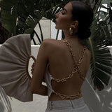 Amfeov White Backless Sexy Rave Crop Top Metal Chains Cross Party Clubwear Off Shouldr Tube Tops Female Summer Tanks Corsets