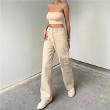 Amfeov Streetwear Cargo Pants Women Y2K High Waist Flap Pocket Wide Leg Trousers Loose Straight Pants 2022 Fashion Vintage Casual Jeans
