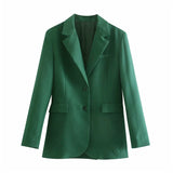 Christmas Gift PUWD Casual Woman Green Long Sleeve Blazer 2021 Spring Fashion Ladies Loose Streetwear Outwear Female Elegant Solid Button Jacke