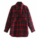 Amfeov Christmas Gift Aachoae Women Plaid Single Breasted Jacket Coats Fashion Turn Down Collar Pockets Coat Female Streetwear Long Sleeve Spring Tops