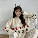 Christmas Gift Women Cashmere Sweater Loose Female Wearing O-Neck Sweaters Thicker Warm Sweet Students Christmas Outside Pullovers
