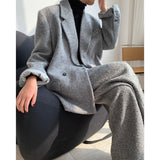Winter Fashion Thickened Tweed Suit Coat Lapel Loose Long Sleeves Plus Size Womens Black Oversized Blazers Long Sleeve Jackets
