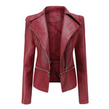 2021 Women Autumn zipper Soft Leather Jacket Coat Turn-down Collar Casual Pu Motorcycle Black Punk Outerwear