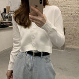 ladies button V-neck pullover sweater women's fall winter 2021 new outer solid color cardigan long-sleeved short knitted tops