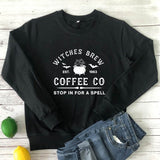 Amfeov Halloween Costume Witches Brew Coffee Co Sweatshirt Aesthetic Witchy Woman Halloween Drinking Pullovers Streetwear