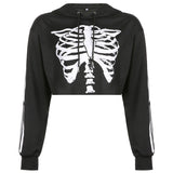 Christmas Gift Gothic Skull Printing Crop Sweatshirts Women's Grunge Aesthetic Punk Autumn Pullovers Long Sleeve Emo Alt Clothes