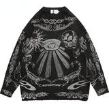 Amfeov Oversized Sweater Men Women Harajuku Skull Graffiti Retro Vintage Knitted Sweater Unisex Cotton Pullover 2022 Autumn And Winter
