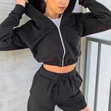 Spring Summer Tracksuit Women 2 Pieces Set Hooded Long Sleeve Hoodies And Shorts Female Casual Suit 2021 New Sportwear Outfits
