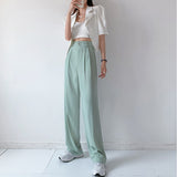 Amfeov 2023 New Solid Color Wild Leg Straight Suit Pants Female Spring Summer Fashion High Waist Casual White Green Long Trousers