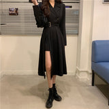 Punk Blazer Dress Women Streetweear Balck Long Blazer Dress with Belt Korean Fashion Style Long Sleeve Dress