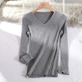 Amfeov basic v-neck solid autumn winter Sweater Pullover Women Female Knitted sweater slim long sleeve badycon sweater cheap
