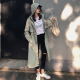 Christmas Gift Fashion Womens Trench Coats Hooded Long Adjustable Waist Spring Autumn Windproof Lady Female Casual Clothes Red White Green