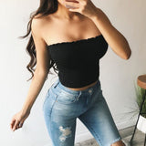 Back to School  2022 Summer Ruched Tube Tops Women Casual Sleeveless Tank Tops Strapless Camis Crop Tops Femme Black White Grey