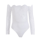 Amfeov 2022 Summer New White Lace Jumpsuit Bodysuits Women Sexy Ladies Elegant Playsuit Off Shoulder Overalls Long Sleeve Femme Romper