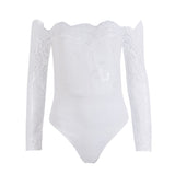 Amfeov 2024 Summer New White Lace Jumpsuit Bodysuits Women Sexy Ladies Elegant Playsuit Off Shoulder Overalls Long Sleeve Femme Romper