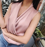 Amfeov 2022 Summer Spring Women Deep V-Neck Shirt Pure Color Tops Female Rayon Sleeveless Elegant Office Lady Blouse