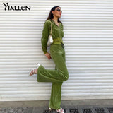 Yiallen Autumn Velvet Tracksuit Women Two Piece Suits Hooded Pocket Hoodie Sweatshirt+Straight Pants Female Matching Outfits Hot