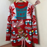 Christmas Gift Women's Knitted Diamond Snowflake Christmas Snowman Big Pocket O-Neck Warm Thick Sweater Loose Outer Wear Pullovers