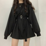 Casual Gray Streetwear Sweatshirt Women Spring Autumn 2021 Korean Fashion Long Sleeve Loose Slim Gothic Goth Top Belt