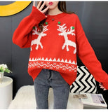 Christmas Gift Women Clothing Knitted Hairball Deer Snowflake O-Neck Warm Thick Pullovers Flower Sweater Loose Tops Tide Mujer
