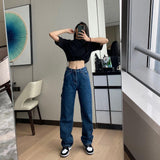 Amfeov back to school Cheeky Straight Jeans for Women High Waist Loose Non Stretch Denim With Slim Relaxed Fit Vintage Inspired Feel Pants