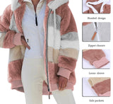 Winter Hooded Jacket Women 5X Plus Size Cotton jacket fashion Plush patchwork zipper pocket loose Long Sleeve Women Top Coat