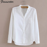 Foxmertor 100% Cotton Shirt White Blouse 2020 Spring Autumn Blouses Shirts Women Long Sleeve Casual Tops Solid Pocket Blusas #66