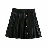 Solid pu leather skirt high waist buttons sexy mini pleated skirt Asymmetrical fashion faldas cortas za 2020 women autumn
