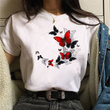 ZOGANK Harajuku Women T Shirt Red and Black Butterfly Print Tshirt Heart T Shirt Female Short Sleeve Tops Fashion Women T-shirt