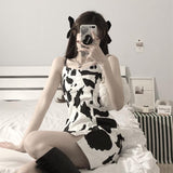 Amfeov hoco dresses QWEEK Cow Print Slip Dress Women 2024 Fashion Sexy Bodycon Dress Women Summer Sundresses Streetwear Women Korean Trendy Dress