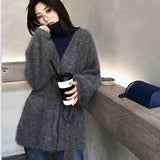 Christmas Gift Womens Solid Colour Cardigans Sweater Casual Mink Fur Knitting Jackets Loose Large Sizes Lace-up Outerwear Female