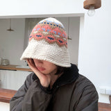 Christmas Gift Hand-knitted Thick Wool Bucket Hat Street Wool Indie Folk Hat Japanese Art Crochet Deep Top Folding Edge Basin Hat