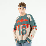 Baseball Uniform Numbers Embroidery Sweater Harajuku Retro Style Knitted Sweater Autumn And Winter Cotton Pullover Top