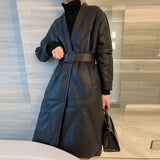 Christmas Gifts Black Leather Women's  Coat For Winter Warm Long  Oversized   Female Thin Cotton Jacket Coat 3XL Outerwear