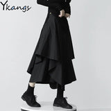 Japanese Gothic Irregular High-Waist Pleated Skirt Women Black Harajuku Punk Cargo Skirt 2021 Summer Vintage Clothing Long Saia