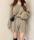 Women Casual Playsuits Spring Autumn Waist Drawstring Knitted Jumpsuit Femme Fashion Korean Loose Rompers Long Sleeve Overalls