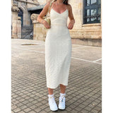 Amfeov White Long Maxi Dresses Woman Elegant Summer Fall Fashion Vacation Party Backless Bodycon Dress Sleeveless Casual Solid Robe
