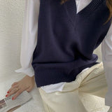 V-neck Knit Vests Woman Korean Sleeveless Loose Solid Vests Women Simplicity Slim Warm Women's Pullover Jacket 2021