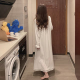 Amfeov Nightgowns Women Leisure Solid Sweet 3XL Princess Style Ulzzang Lace Solid Chic Sleepshirts Lovely Soft Home Wear Nighty White